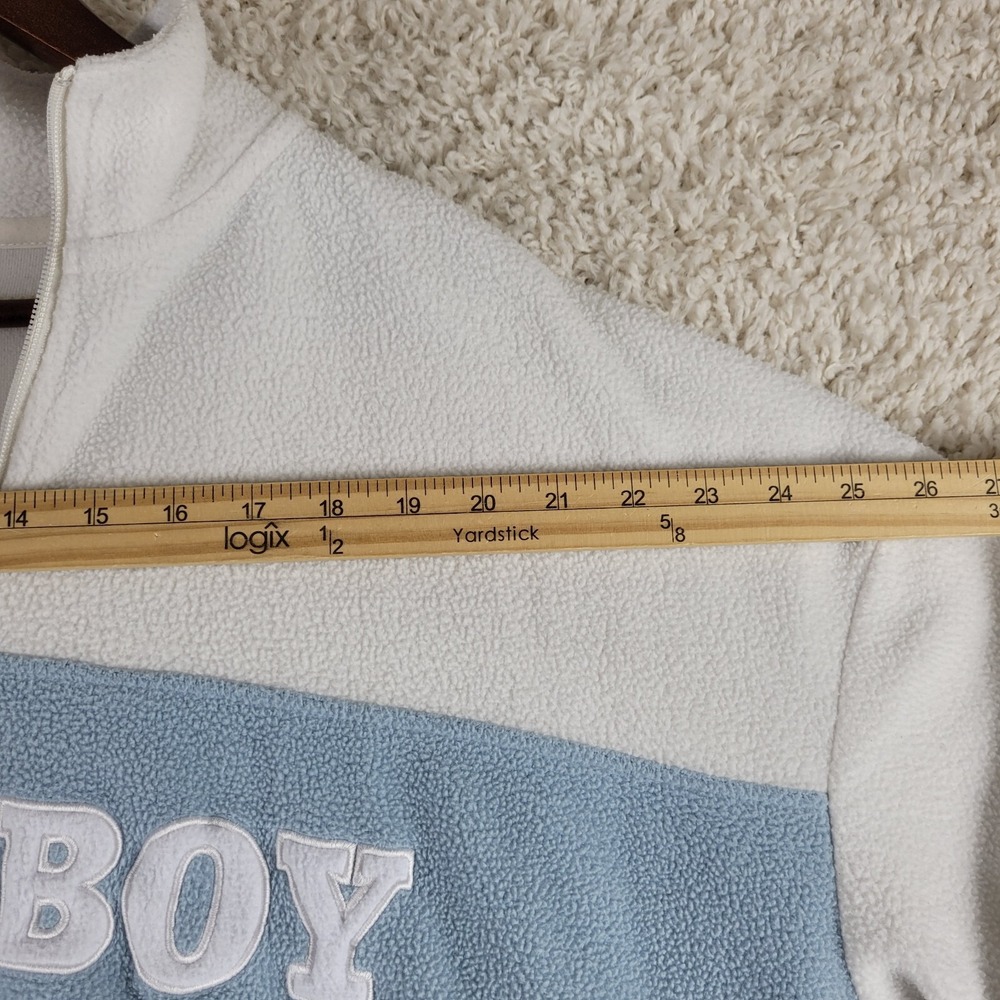 Playboy By Pacsun Fleece Sweater Women's Large Crop 1/4 Zip Pullover Ivory Blue - Picture 4 of 10